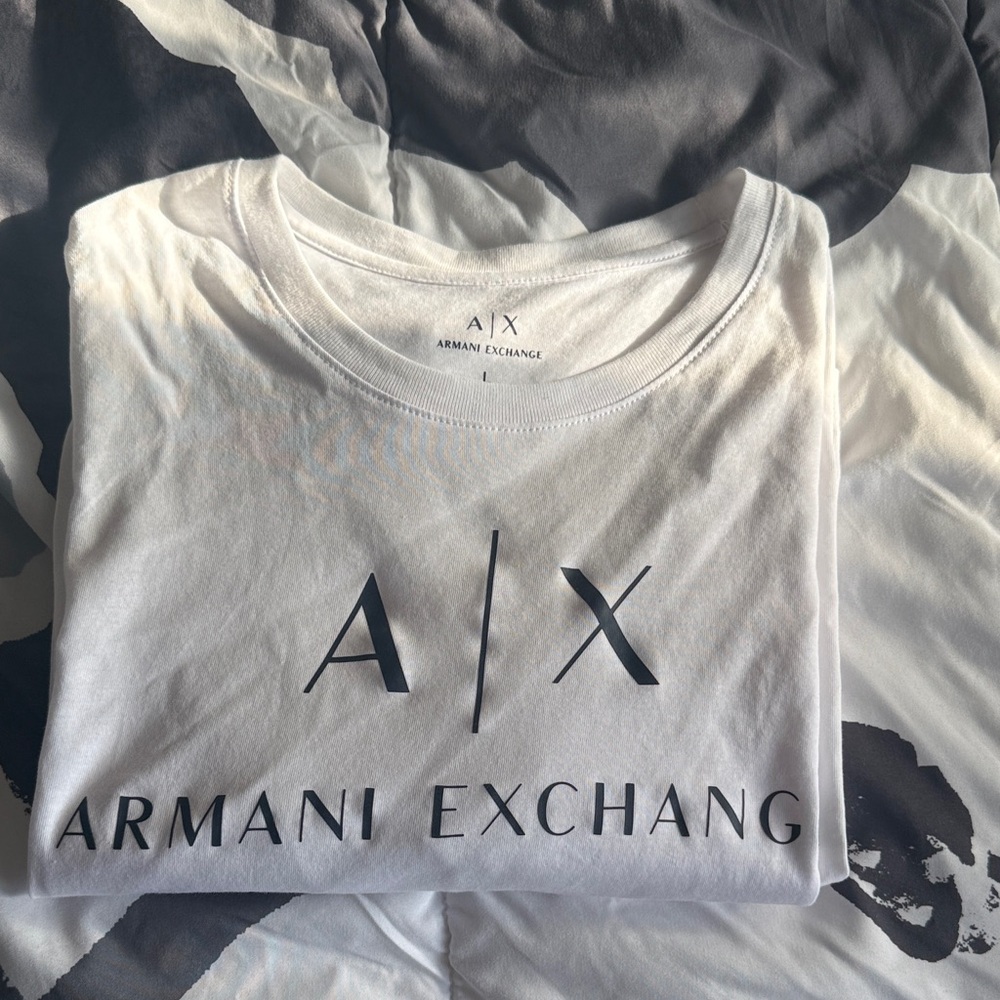 Armani Exchange White Logo Long Sleeve Tee Men’s L Slim New Without Tags